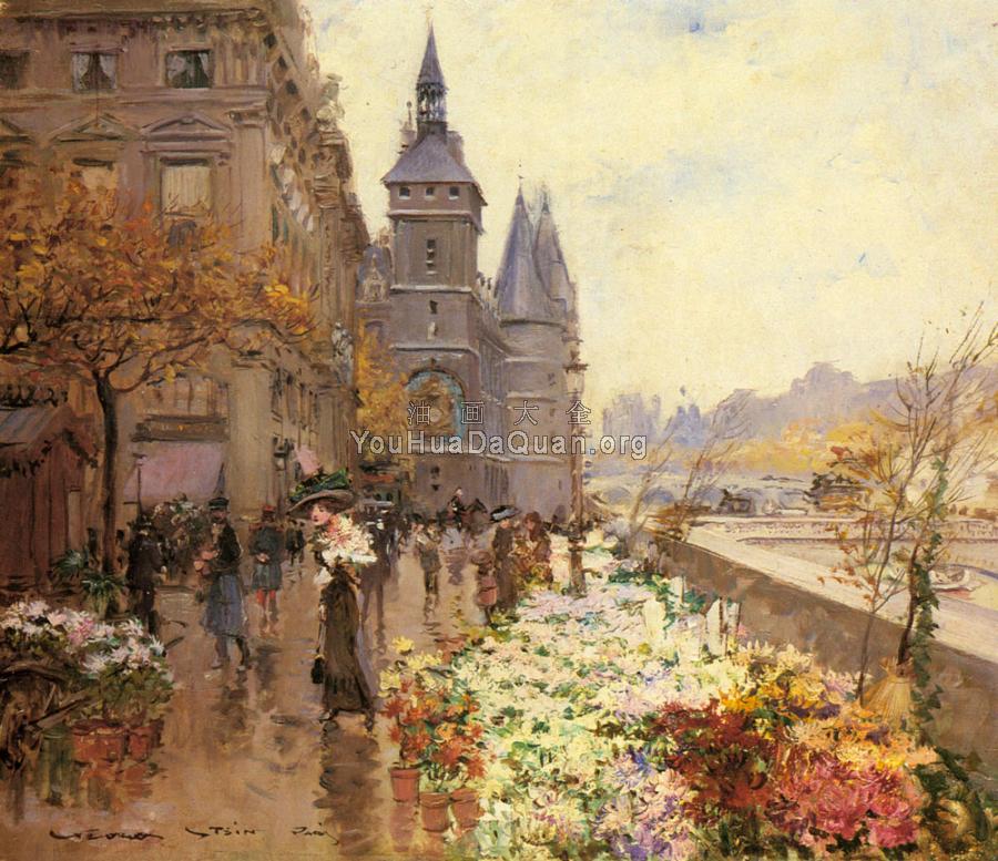 A Flower Market Along The Seine - 乔治·斯坦